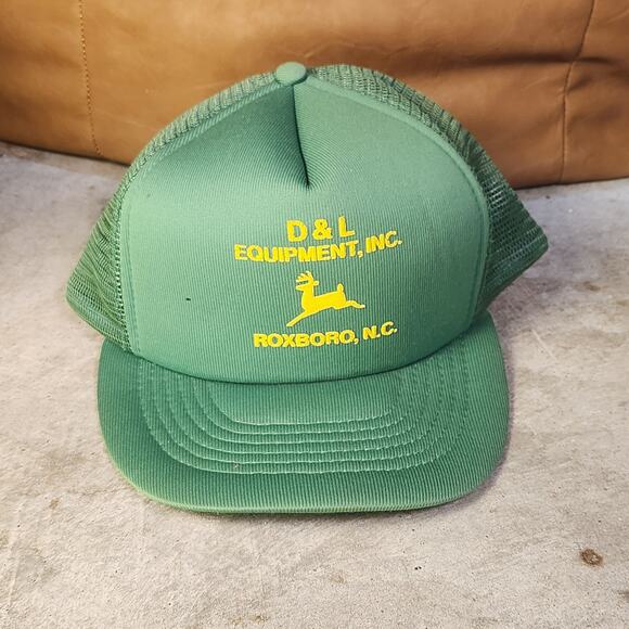 VTG 80s D&L Equipment John Deere Hat Green Mesh Snapback Roxboro NC Capital OSFA - Picture 8 of 8